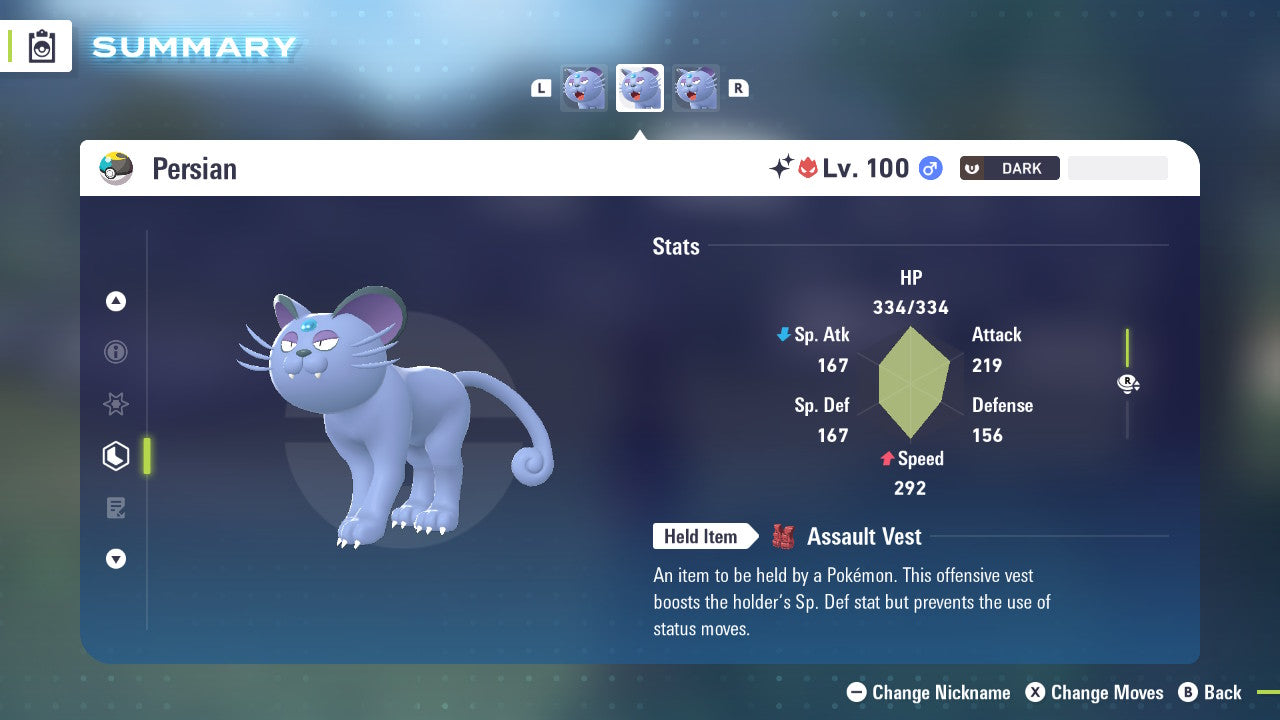 Pokemon Legends ZA Alpha Shiny Alolan Persian 6IV-EV Trained