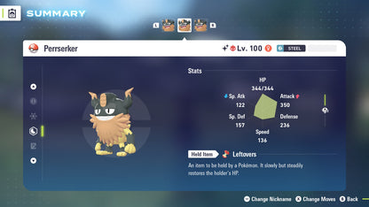 Pokemon Legends ZA Alpha Shiny Perrserker 6IV-EV Trained