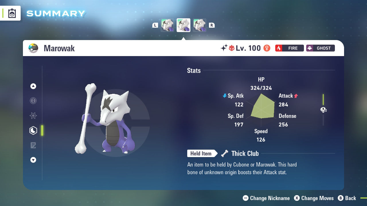 Pokemon Legends ZA Alpha Shiny Alolan Marowak 6IV-EV Trained