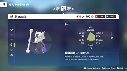 Pokemon Legends ZA Alpha Shiny Alolan Marowak 6IV-EV Trained