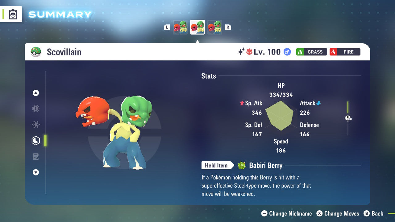 Pokemon Legends ZA Alpha Shiny Scovillain 6IV-EV Trained