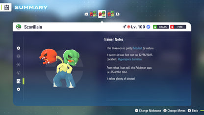 Pokemon Legends ZA Alpha Shiny Scovillain 6IV-EV Trained