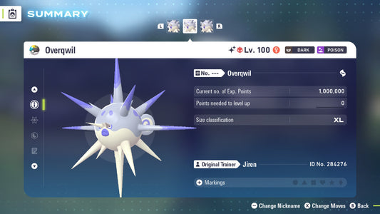 Pokemon Legends ZA Alpha Shiny Overqwil 6IV-EV Trained