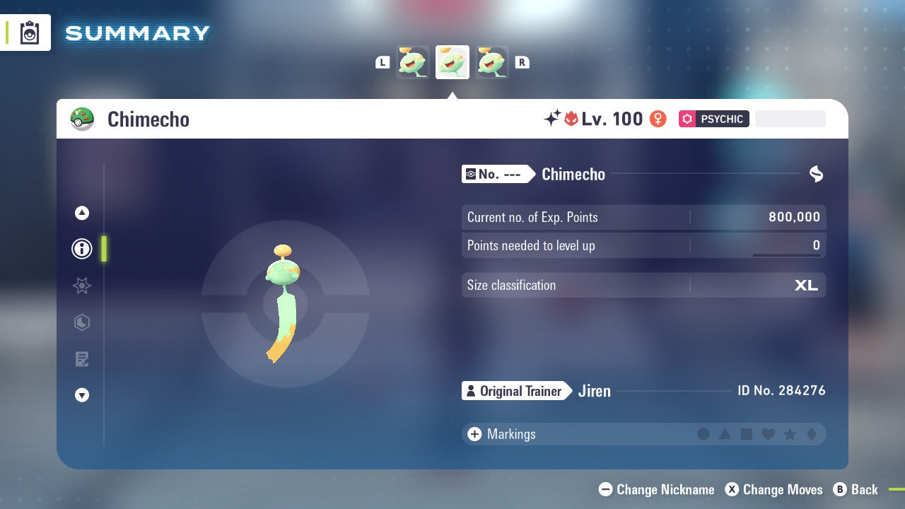 Pokemon Legends ZA Alpha Shiny Chimecho 6IV-EV Trained