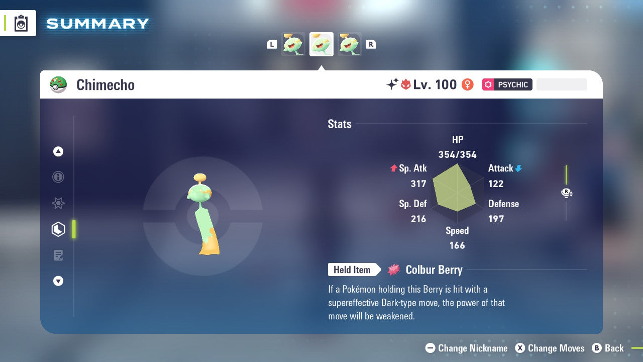 Pokemon Legends ZA Alpha Shiny Chimecho 6IV-EV Trained