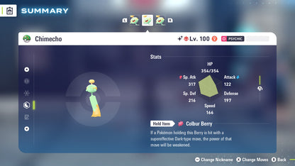 Pokemon Legends ZA Alpha Shiny Chimecho 6IV-EV Trained