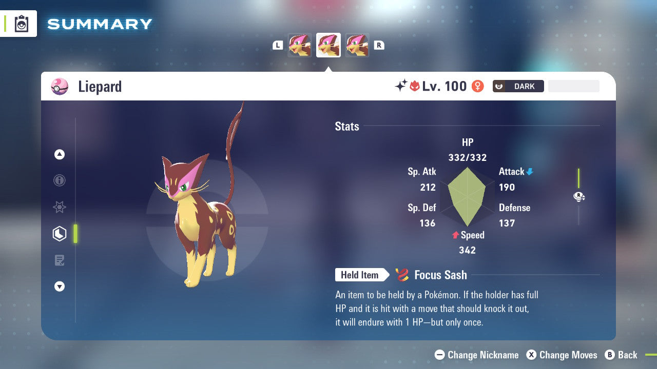 Pokemon Legends ZA Alpha Shiny Liepard 6IV-EV Trained
