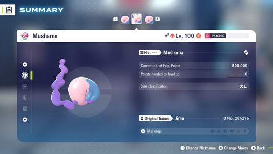 Pokemon Legends ZA Alpha Shiny Musharna 6IV-EV Trained