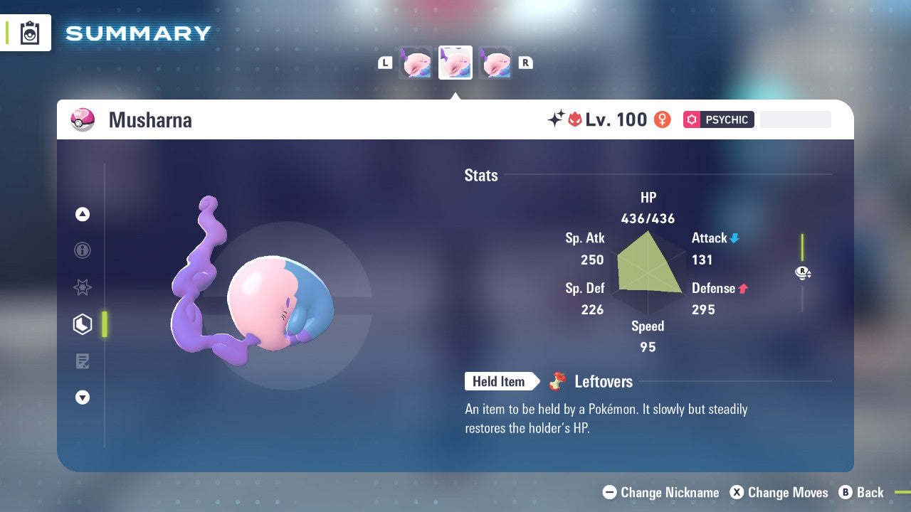 Pokemon Legends ZA Alpha Shiny Musharna 6IV-EV Trained