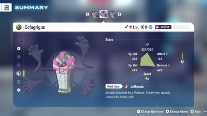 Pokemon Legends ZA Alpha Shiny Cofagrigus 6IV-EV Trained