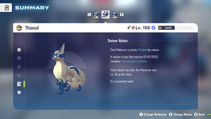 Pokemon Legends ZA Alpha Shiny Thievul 6IV-EV Trained