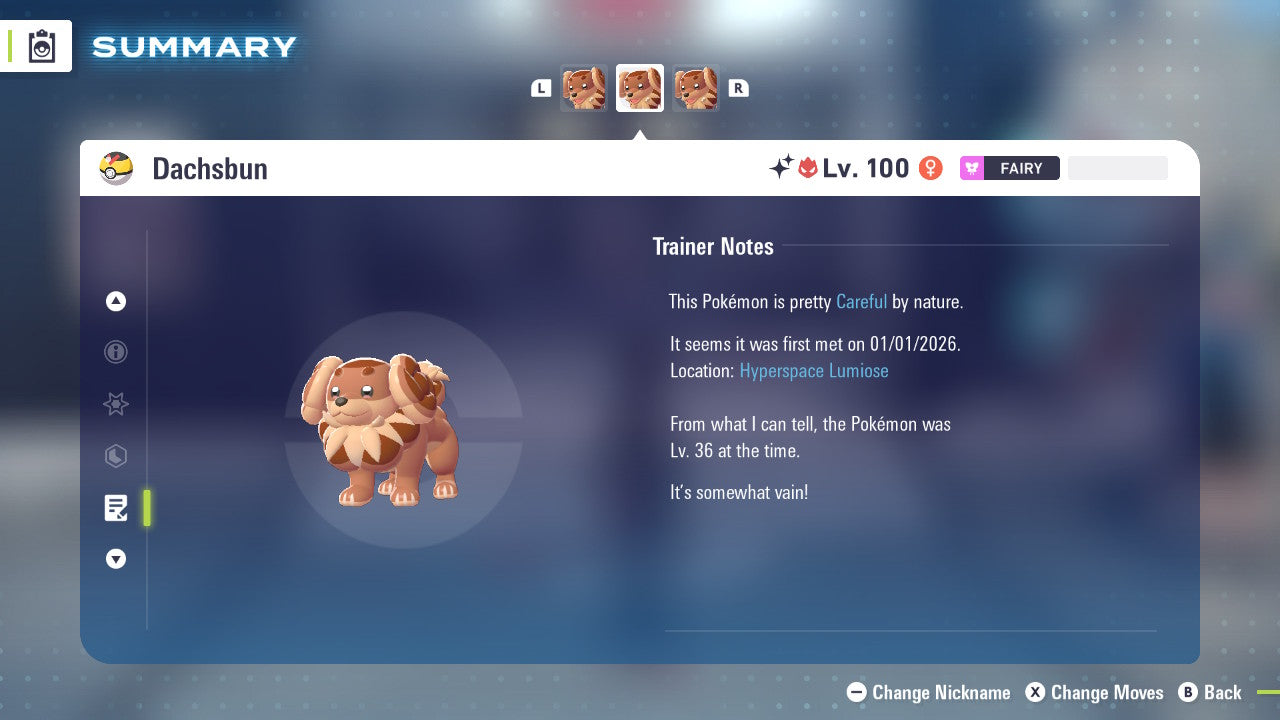 Pokemon Legends ZA Alpha Shiny Dachsbun 6IV-EV Trained