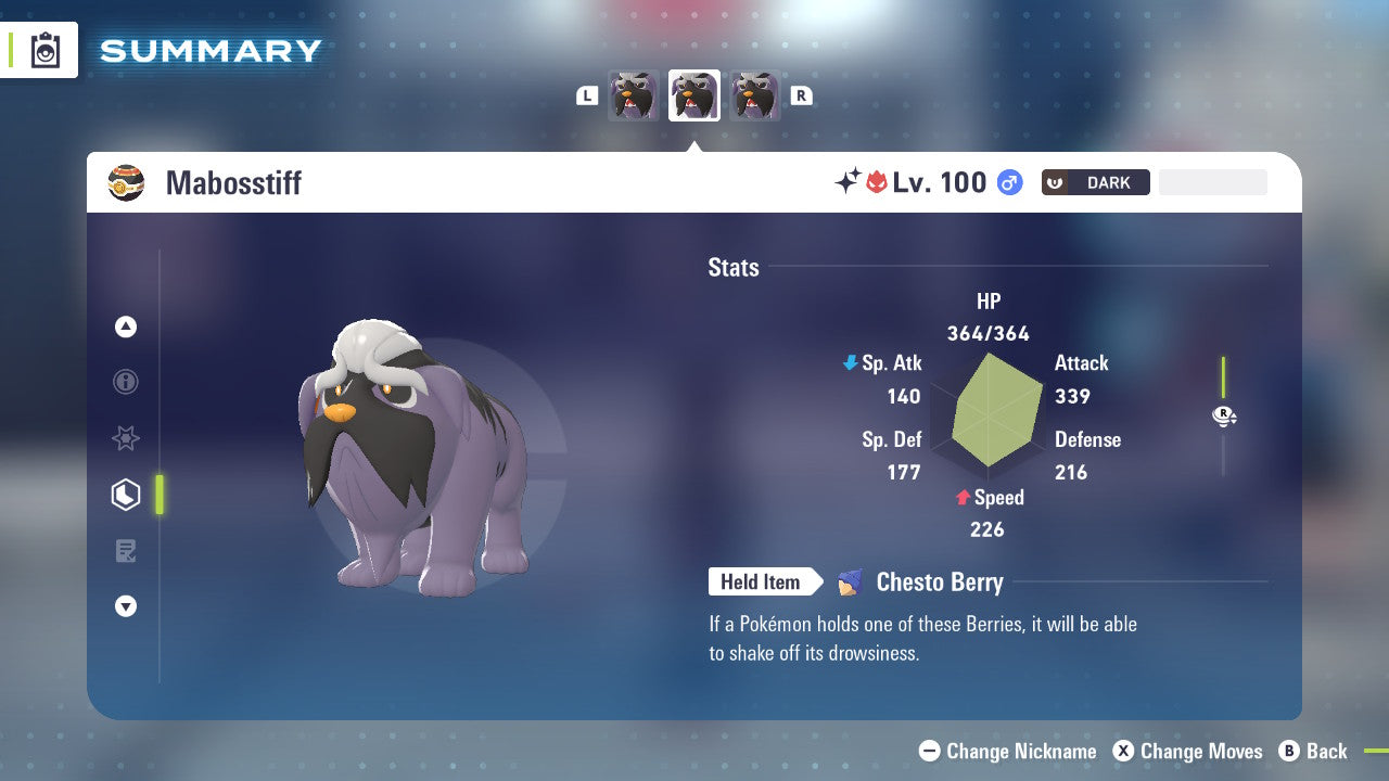 Pokemon Legends ZA Alpha Shiny Mabosstiff 6IV-EV Trained