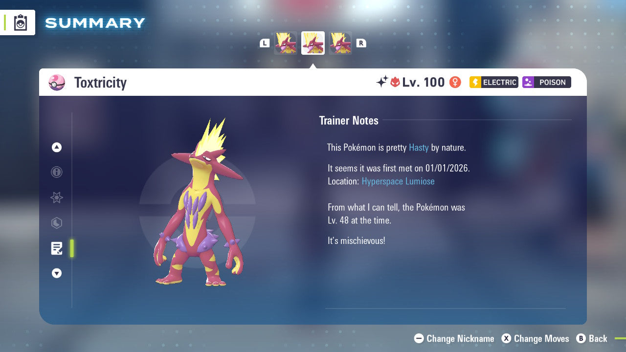 Pokemon Legends ZA Alpha Shiny Toxtricity 6IV-EV Trained