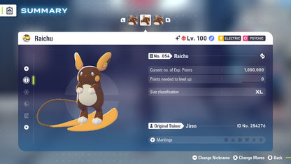 Pokemon Legends ZA Alpha Shiny Alolan Raichu 6IV-EV Trained