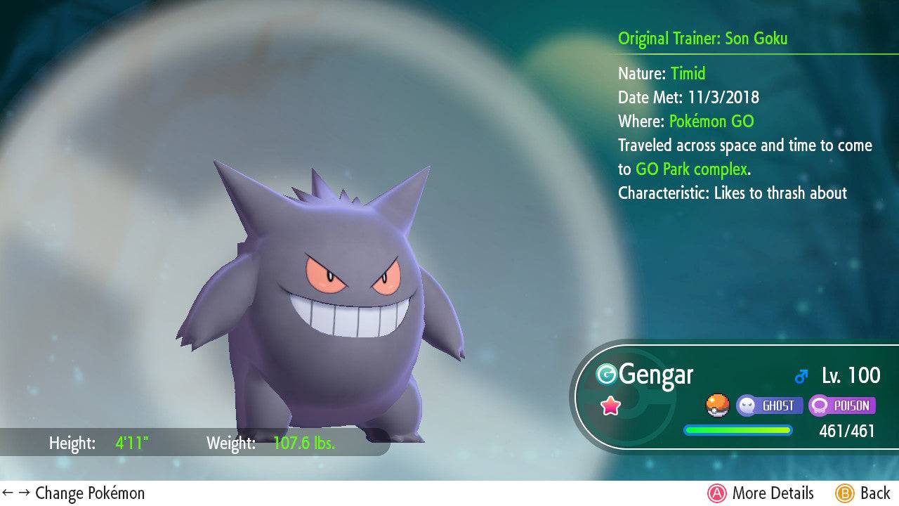 Pokemon Let's Go Shiny Gengar 6IV-AV Trained - Pokemon4Ever