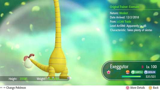 Pokemon Let's Go Shiny Alolan Exeggutor 6IV-AV Trained - Pokemon4Ever