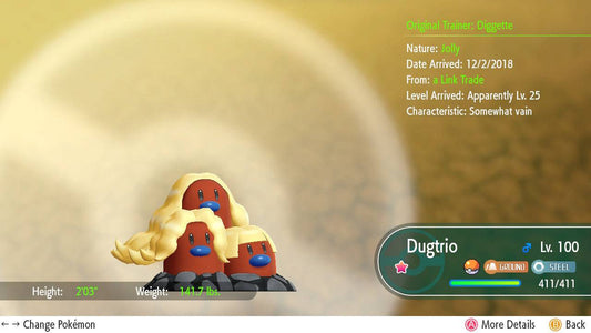 Pokemon Let's Go Shiny Alolan Dugtrio 6IV-AV Trained - Pokemon4Ever