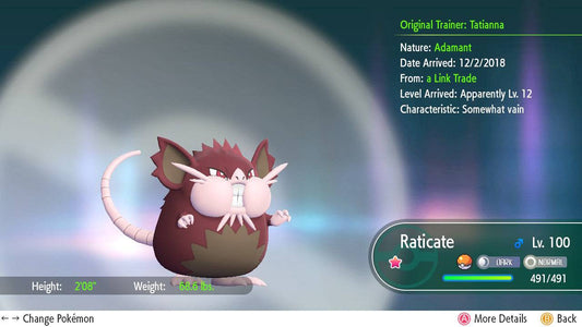 Pokemon Let's Go Shiny Alolan Raticate 6IV-AV Trained - Pokemon4Ever