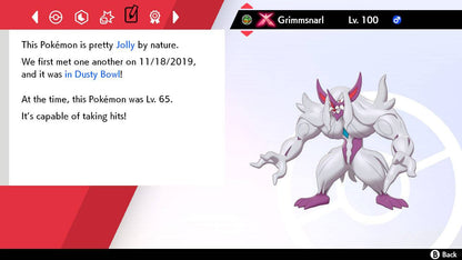 Pokemon Sword and Shield Shiny Gigantamax Grimmsnarl 6IV-EV Trained - Pokemon4Ever