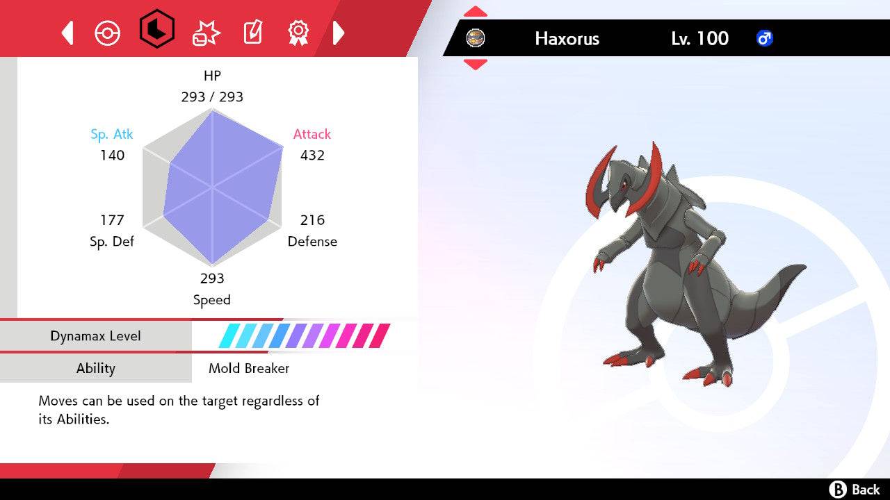 Pokemon Sword and Shield Ultra Shiny Haxorus 6IV-EV Trained - Pokemon4Ever