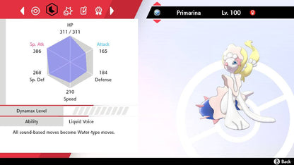 Pokemon Sword and Shield Ultra Shiny Primarina 6IV-EV Trained - Pokemon4Ever