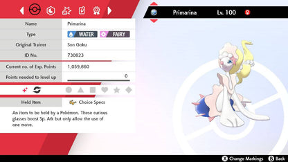 Pokemon Sword and Shield Ultra Shiny Primarina 6IV-EV Trained - Pokemon4Ever