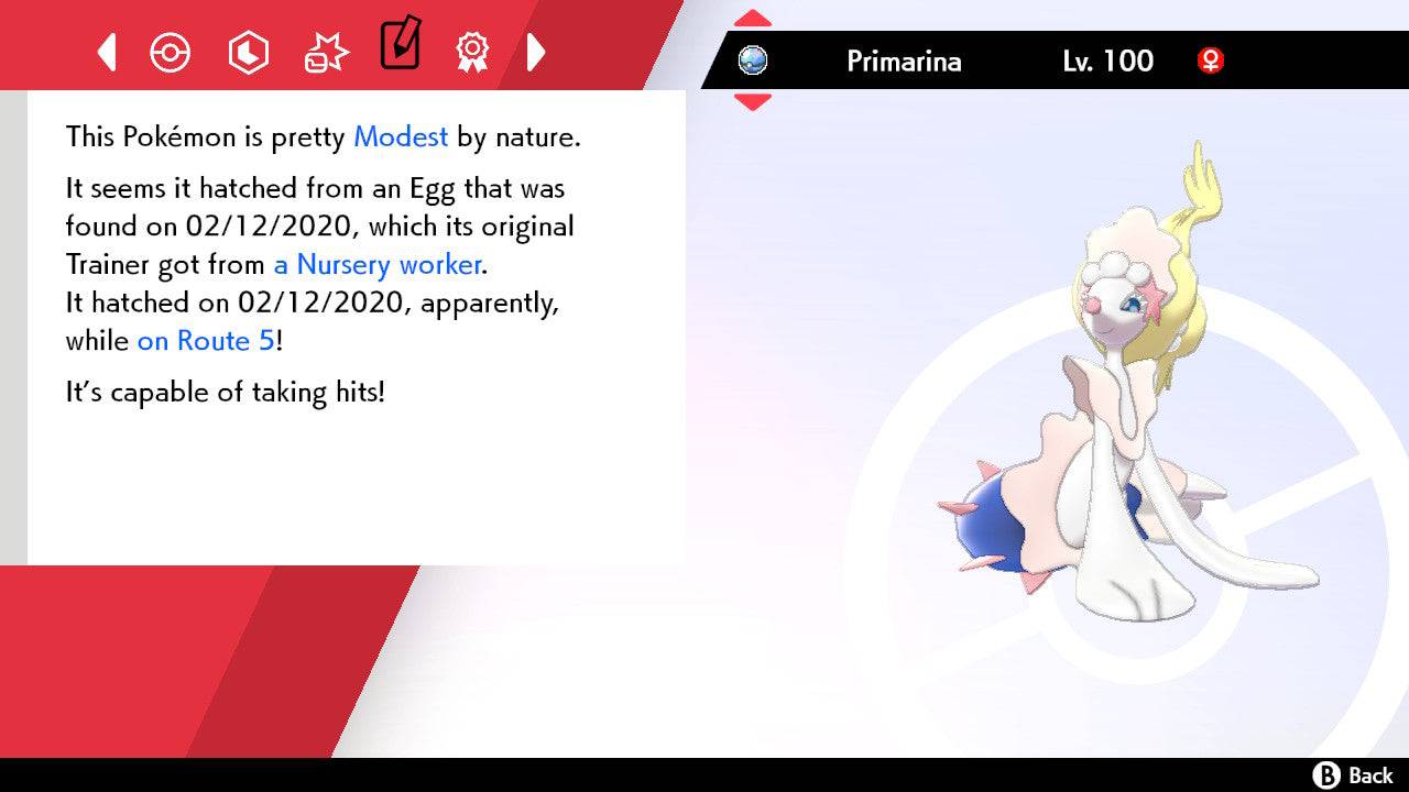 Pokemon Sword and Shield Ultra Shiny Primarina 6IV-EV Trained - Pokemon4Ever