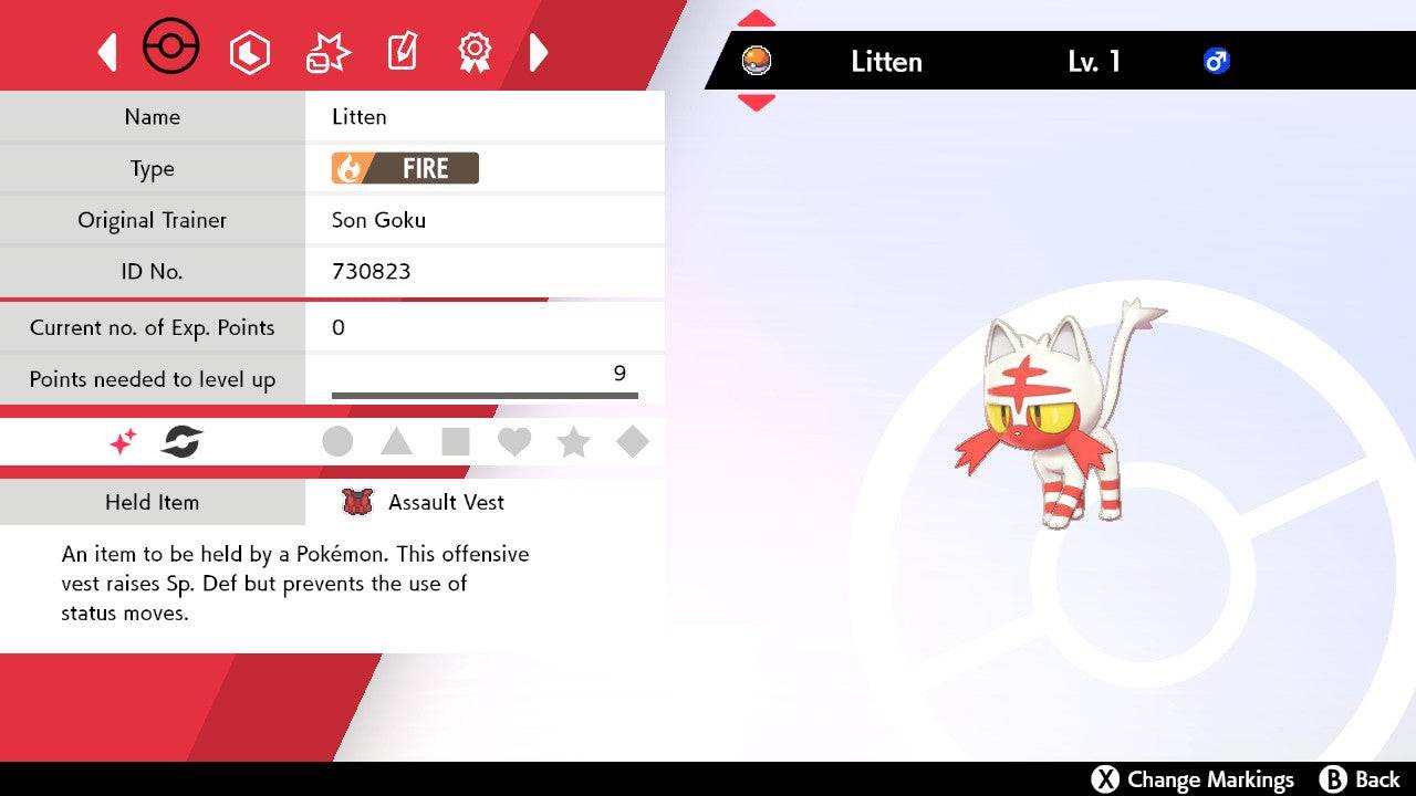 Pokemon Sword and Shield Shiny Level 1 Litten 6IVEV Trained Pokemon4Ever
