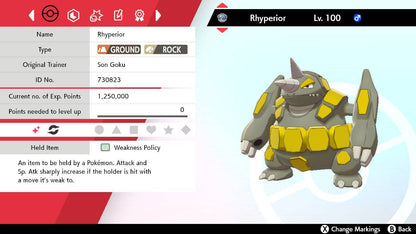 Pokemon Sword and Shield Shiny Rhyperior 6IV-EV Trained - Pokemon4Ever