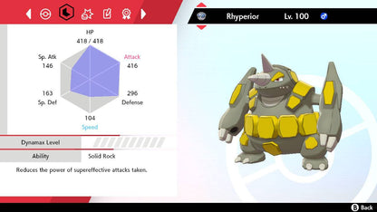 Pokemon Sword and Shield Shiny Rhyperior 6IV-EV Trained - Pokemon4Ever