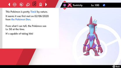 Pokemon Sword and Shield Ultra Shiny Gigantamax Low Key-Toxtricity 6IV-EV Trained - Pokemon4Ever