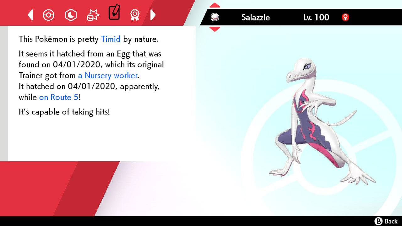 Pokemon Sword and Shield Shiny Salazzle 6IV-EV Trained - Pokemon4Ever