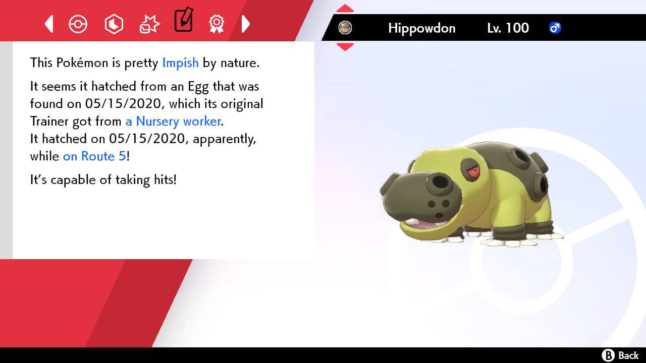 Pokemon Sword and Shield Shiny Hippowdon 6IV-EV Trained - Pokemon4Ever