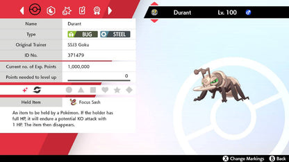 Pokemon Sword and Shield Shiny Durant 6IV-EV Trained - Pokemon4Ever