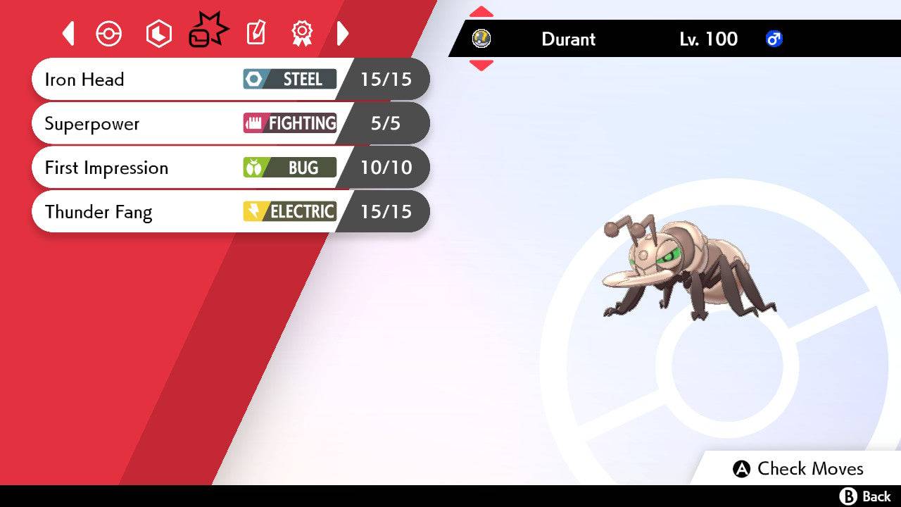 Pokemon Sword and Shield Shiny Durant 6IV-EV Trained - Pokemon4Ever