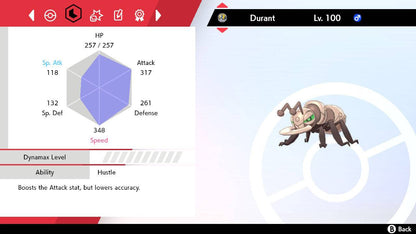 Pokemon Sword and Shield Shiny Durant 6IV-EV Trained - Pokemon4Ever