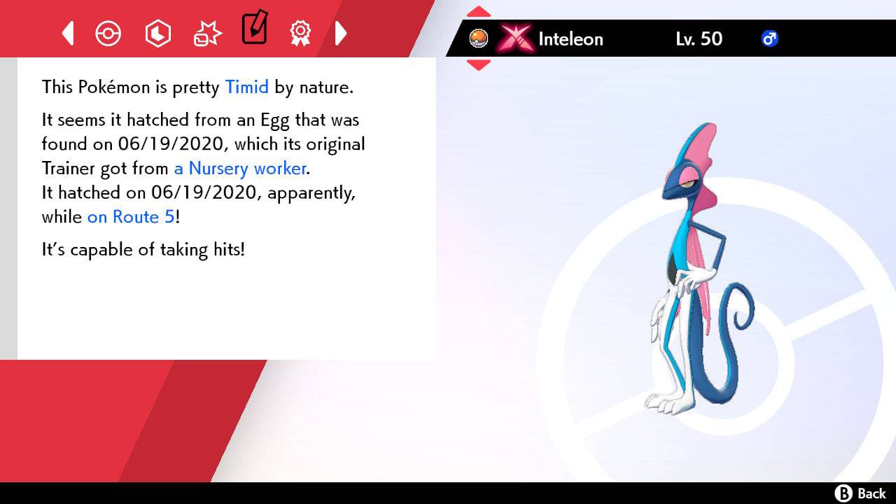 Pokemon Sword and Shield Ultra Shiny Gigantamax Inteleon 6IV-EV Trained - Pokemon4Ever