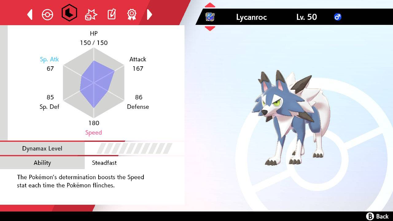 Pokemon Sword and Shield Shiny Midday Form Lycanroc 6IV-EV Trained