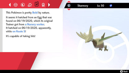 Pokemon Sword and Shield Shiny Skarmory 6IV-EV Trained - Pokemon4Ever