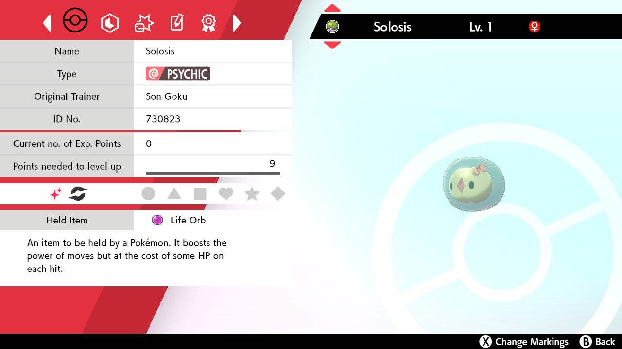 Pokemon Sword and Shield Shiny Solosis 6IV-EV Trained - Pokemon4Ever