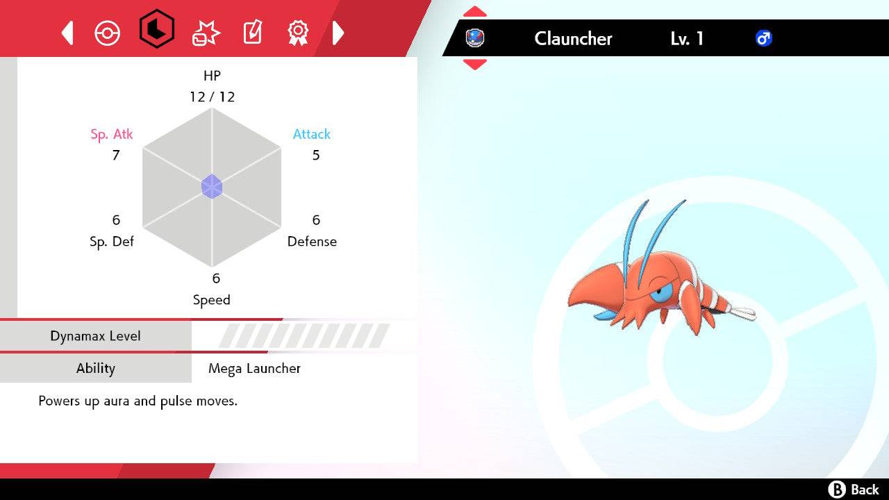 Pokemon Sword and Shield Shiny Clauncher 6IV-EV Trained - Pokemon4Ever