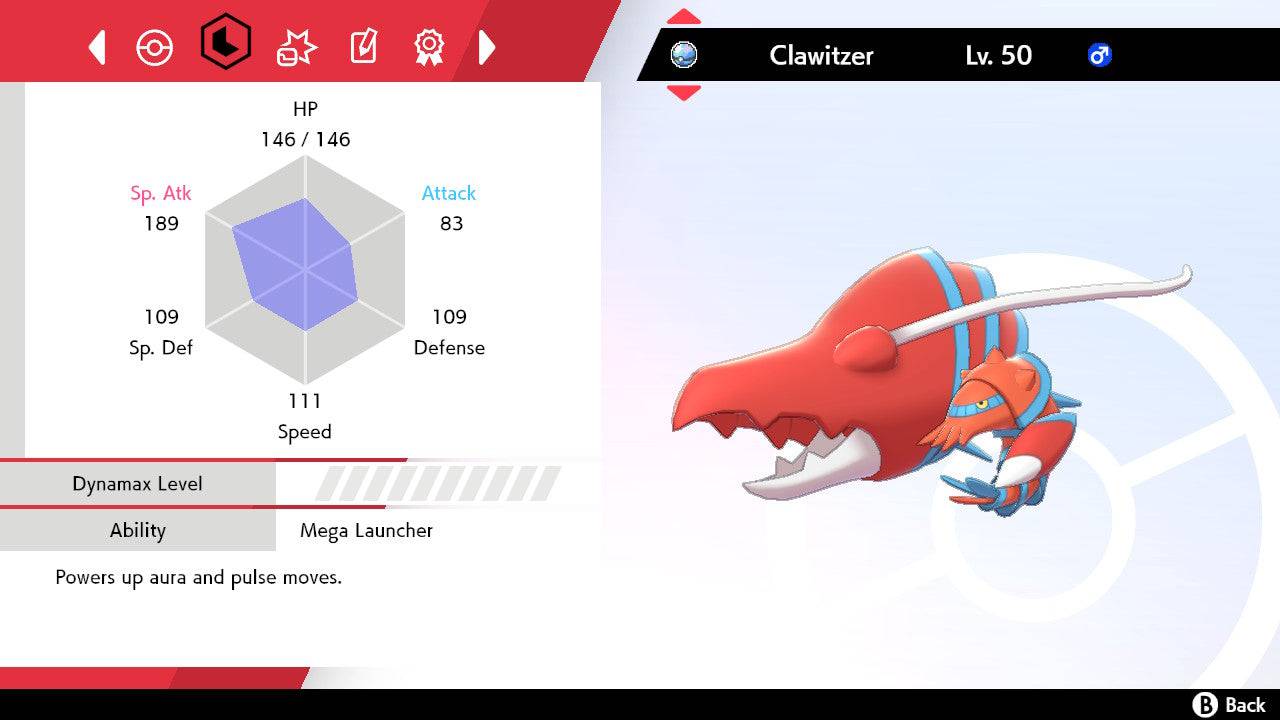Pokemon Sword and Shield Ultra Shiny Clawitzer 6IV-EV Trained - Pokemon4Ever