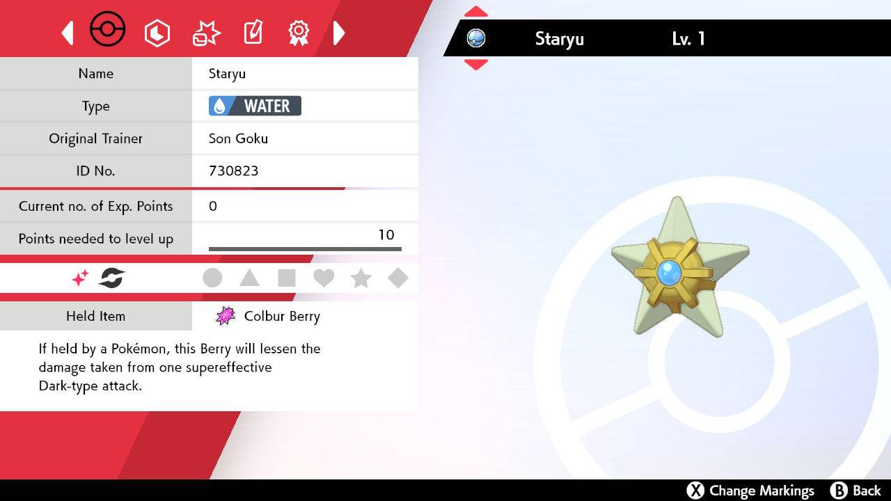 Pokemon Sword and Shield Shiny Staryu 6IV-EV Trained - Pokemon4Ever