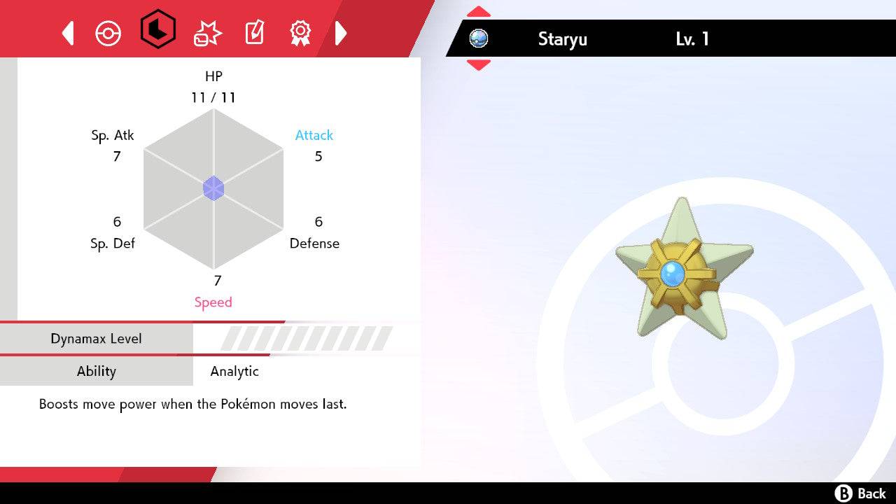 Pokemon Sword and Shield Shiny Staryu 6IV-EV Trained - Pokemon4Ever