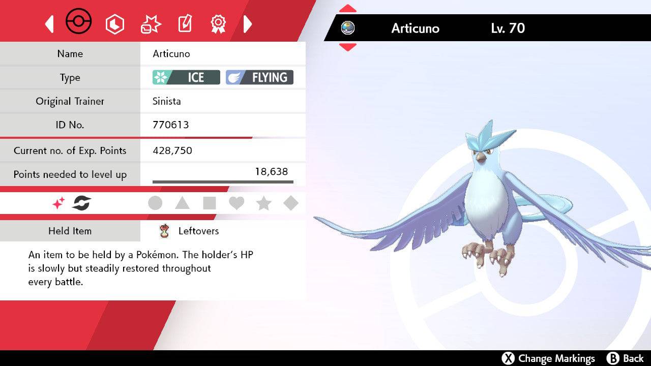 Pokemon Sword and Shield Shiny Articuno 6IV-EV Trained - Pokemon4Ever