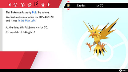 Pokemon Sword and Shield Shiny Zapdos 6IV-EV Trained - Pokemon4Ever