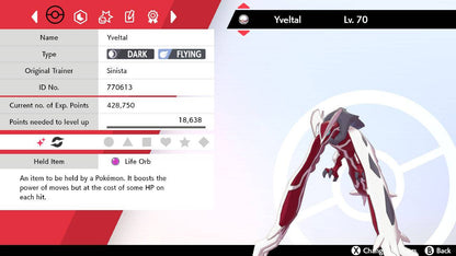 Pokemon Sword and Shield Shiny Yveltal 6IV-EV Trained - Pokemon4Ever