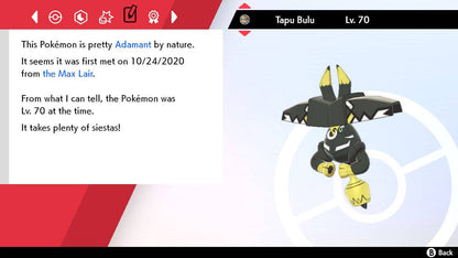Pokemon Sword and Shield Shiny Tapu Bulu 6IV-EV Trained - Pokemon4Ever