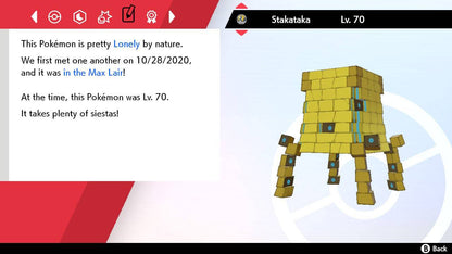 Pokemon Sword and Shield Shiny Stakataka 6IV-EV Trained - Pokemon4Ever